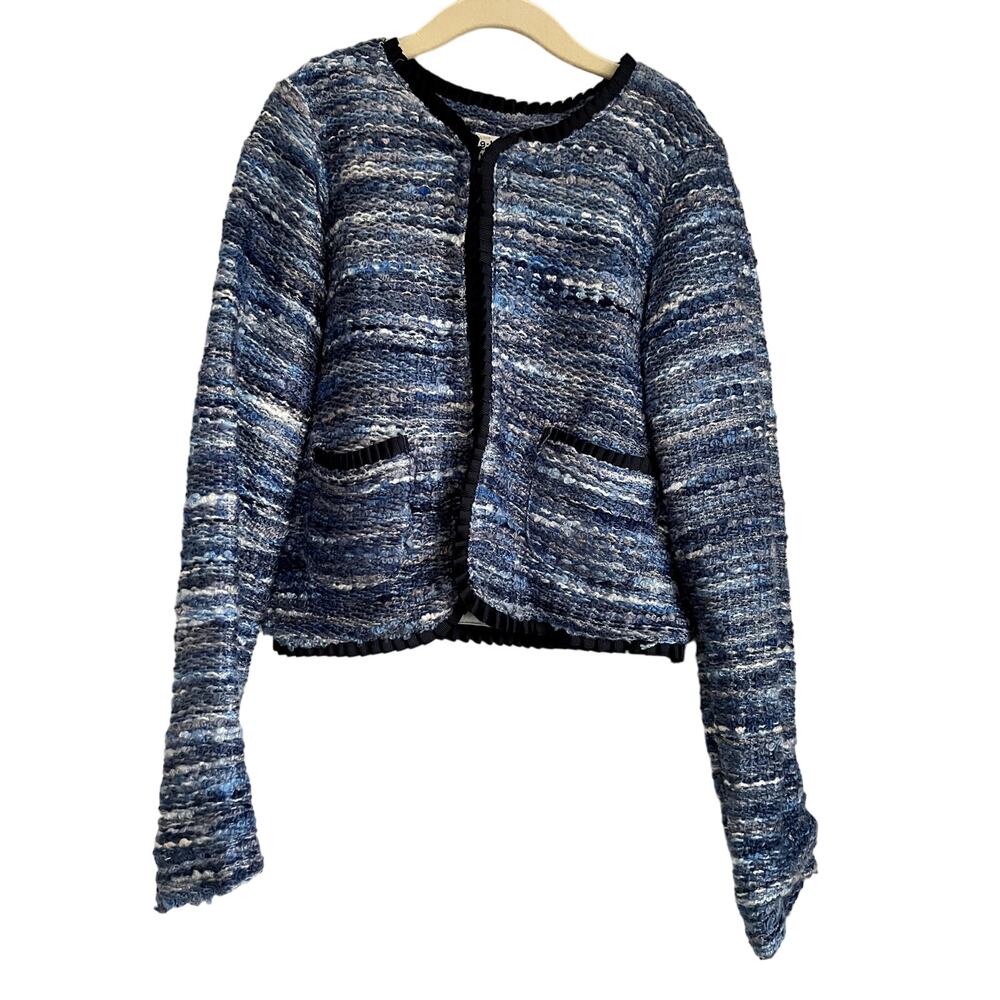 Zara Kids Shrunken Blue Tweed Kid Open Lady Jacket Ruffle Vintage (size 9-10)